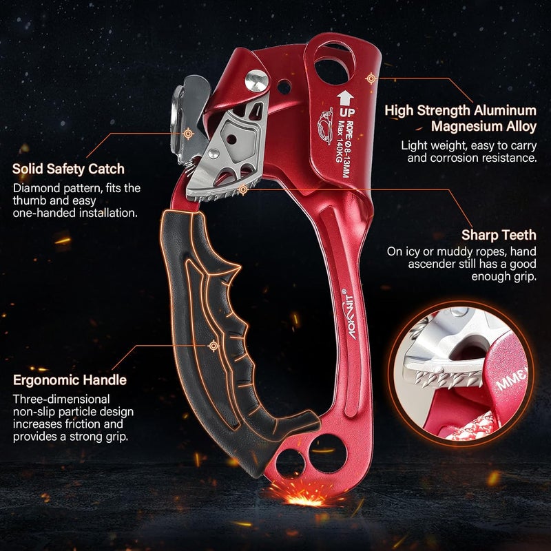 AOKWIT UIAA & CE Certified Rope Ascender Aluminum Alloy Rock Climbing Gear Strong Rigging Rappelling Equipment for Rock Tree Climbing Arborist Rescue Mountaineering Caving - Image 4